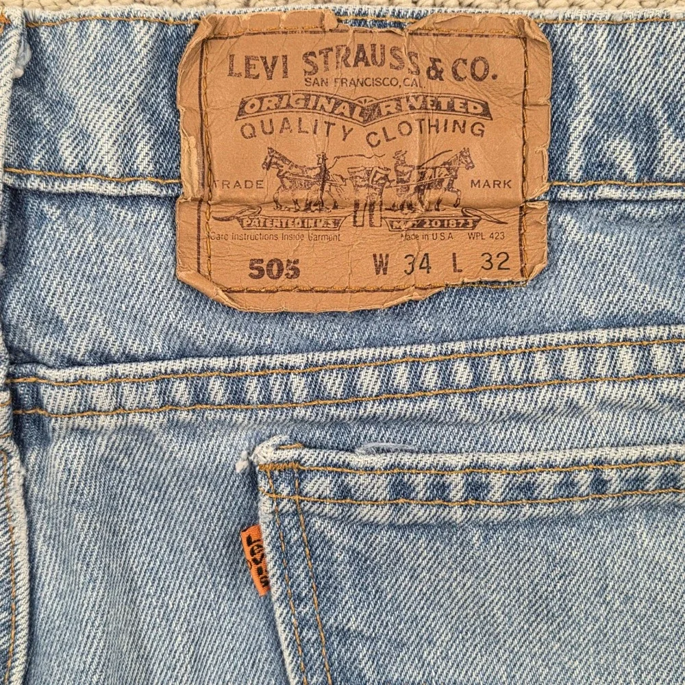 Vintage 90s Levis 505 Orange Tab Jeans Mens 34x32 Light Wash Denim USA MADE